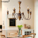 Axyaa Vintage Gold Wooden Chandelier - Rustic Metal 6-Light Retro Hanging Lamp