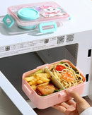 Axyaa Cartoon Lunch Box Set - Leak-Proof Kids Bento with Spoon, Sauce Box