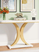Axyaa Modern Gold Geometric Console Table, 40" Narrow Entryway Accent Table