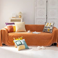Axyaa Chenier Solid Color Sofa Cover with Tassel Trim