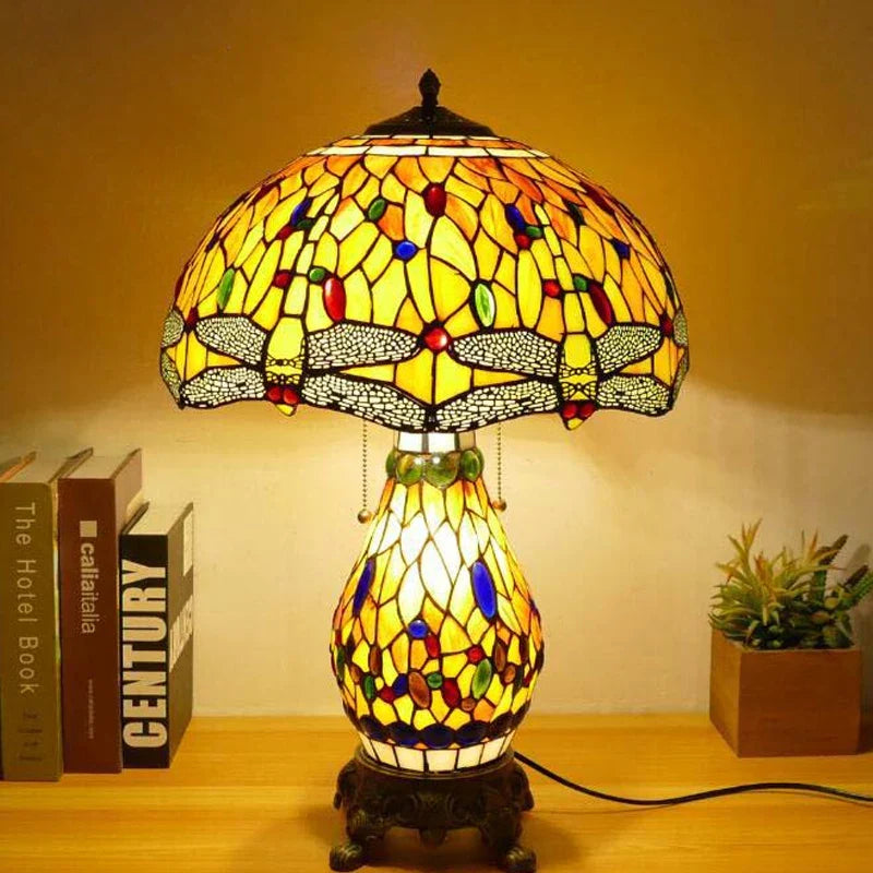 Stained Glass Dragonfly Table Lamp by Axyaa