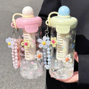 Axyaa Bow Flower Tea Glass w/ Straw Bottle, Cold Coffee Cup - Women's Drinkware