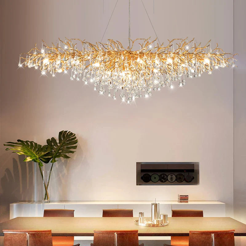 Axyaa Gold Crystal Branch Chandelier for Modern Living Room Decor