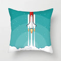 Axyaa Cartoon Astronaut Rocket Spaceship Sofa Pillowcase Space Theme Cushion Cover