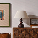 Axyaa Brown Wood Table Light with E27 Fabric Shade for Scandinavian & Bohemian Decor