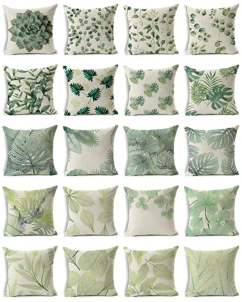 Axyaa Tropical Plants Linen Cushion Cover 45x45cm - Decorative Sofa Bed Pillow Case