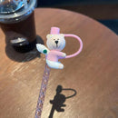 Axyaa Cute Bear Straw with Cat Claw Stoppers in Pink