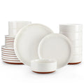 12/24pc Axyaa Sesame Glaze Stoneware Dinnerware Set - 4/6 Plates, Dessert & Bowl