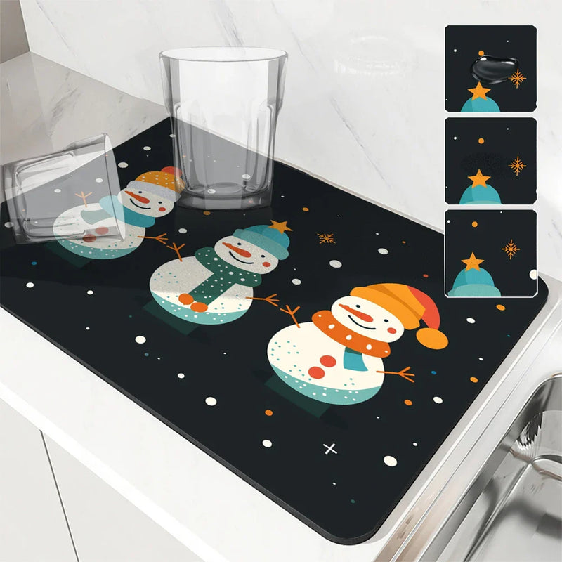 Christmas Snowmen Snowflakes Drying Mat for Kitchen Table Decoration - Axyaa