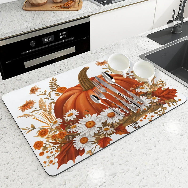 Axyaa Small Daisy Absorbent Draining Mat - Quick Dry Kitchen/Bathroom Drain Pad