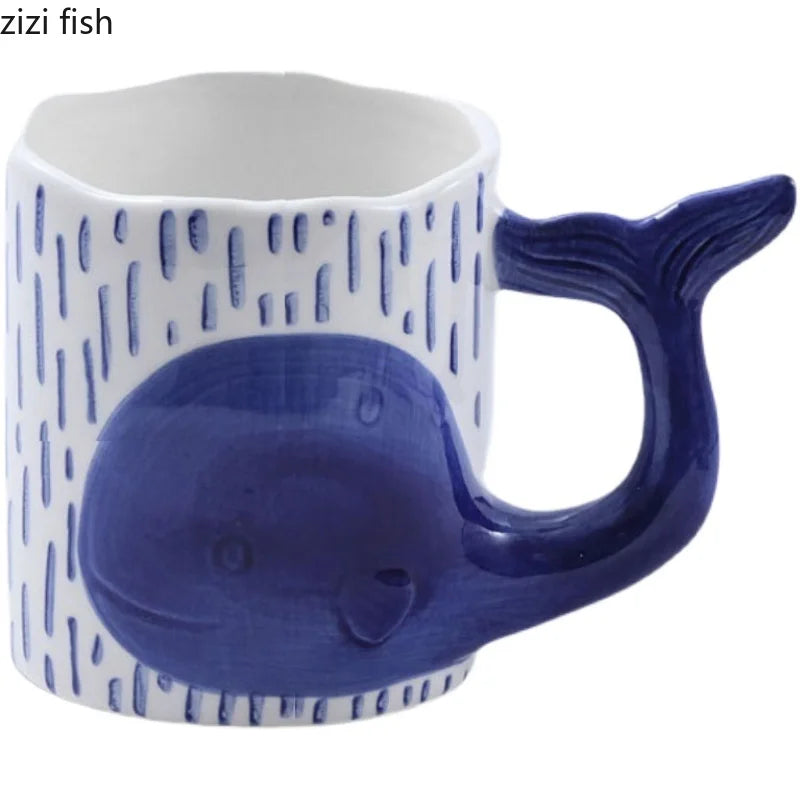 Axya Cartoon Dolphin Mug with Whale Tail Handle, Kids' Cute Fish Cup
