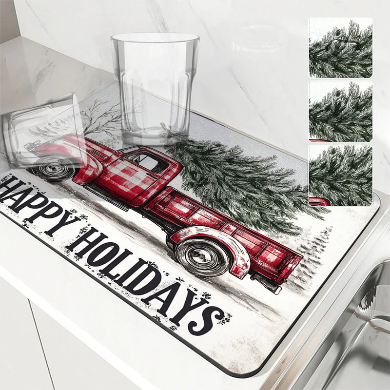 Axyaa Christmas Kitchen Drying Mat Absorbent Dish Placemat