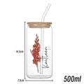 Axyaa Floral Retro Custom Engraved Glass Cup with Lid & Straw