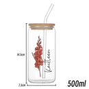 Axyaa Floral Retro Custom Engraved Glass Cup with Lid & Straw