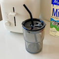 Axyaa Coloured Glass Tumbler Cup with Lid & Straw - 400ml Grey Amber Glass