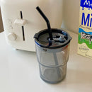 Axyaa Coloured Glass Tumbler Cup with Lid & Straw - 400ml Grey Amber Glass
