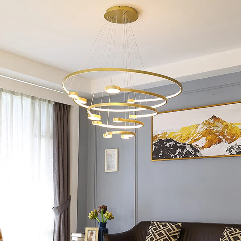 Modern Nordic LED Chandelier by Axyaa - Round Rings for Dining and Living Room