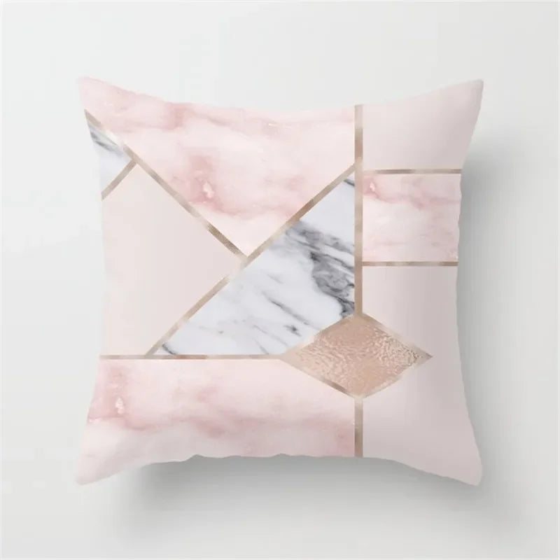 Pink Glitter Letter Flower Geometric Cushion Cover by Axyaa