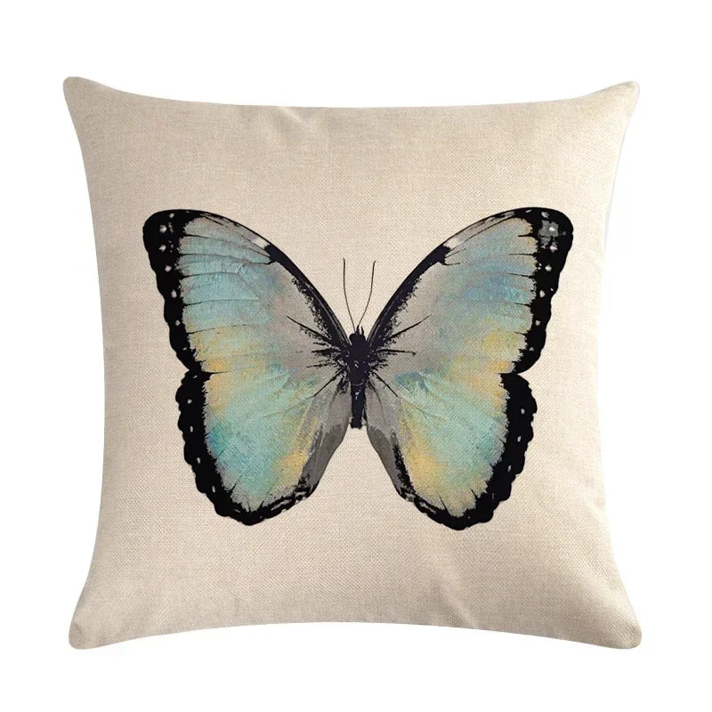 Axyaa Butterflies Linen Cushion Cover 45*45cm for Home Sofa Decor