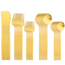 Axyaa 30-Piece Gold Stainless Steel Cutlery Set - Matte Flatware Silverware Kit