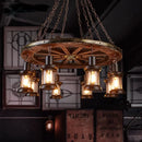 Axyaa Iron LED Wheel Pendant Lights - Industrial Metallic Lustre Hanging Lamps