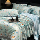 Axyaa Floral Silk Bedding Set Duvet Cover Sheet Pillowcase Luxury Soft Bedsheet
