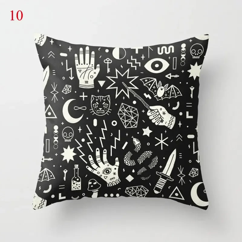 Axyaa Black Cat Party Halloween Anime Cushion Cover Ghost Skull Pumpkin Decor