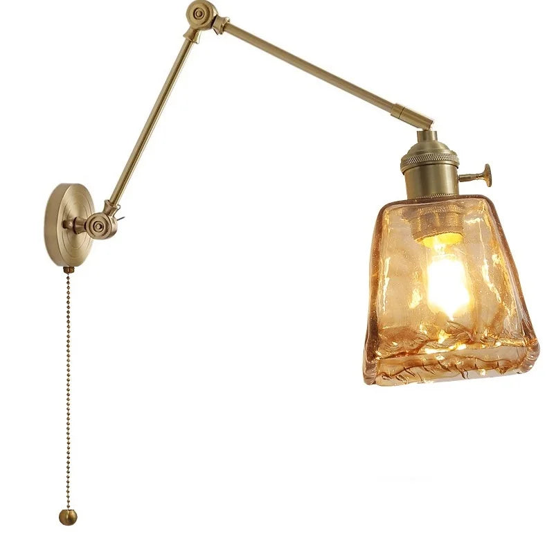 Axyaa Smoke Glass Ball LED Wall Sconce Copper Arm Switch Modern Luminaria