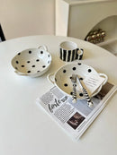 Axyaa Polka Dot Ceramic Salad Bowl Hand-Painted Creative Baking Pan Fruit Bowl