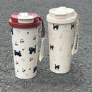 Axyaa Cherry Cat Water Bottle: Cute Kawaii Coffee Cup with Straw, 700ml