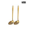 Axyaa 6pcs Korean Stainless Steel Kitchenware Set - Golden Soup Spoon, Colander, Hot Pot Spoon