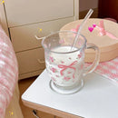 Axyaa Kawaii Bowknot Glass Tumbler, Cute Flower Mug, Aesthetic Tea Cup for Girls