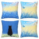 Axyaa Butterfly & Cat Landscape Pillow Cover - Sofa, Bedroom, Car Pattern Cushion Cover