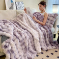 Axyaa Faux Rabbit Fur Gradient Blanket: Super Soft, Fluffy, Pink & White Luxury Throw