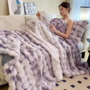Axyaa Faux Rabbit Fur Gradient Blanket: Super Soft, Fluffy, Pink & White Luxury Throw