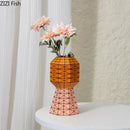 Geometric Ceramic Vase with Artificial Flowers - Axyaa Aesthetic Room Decor