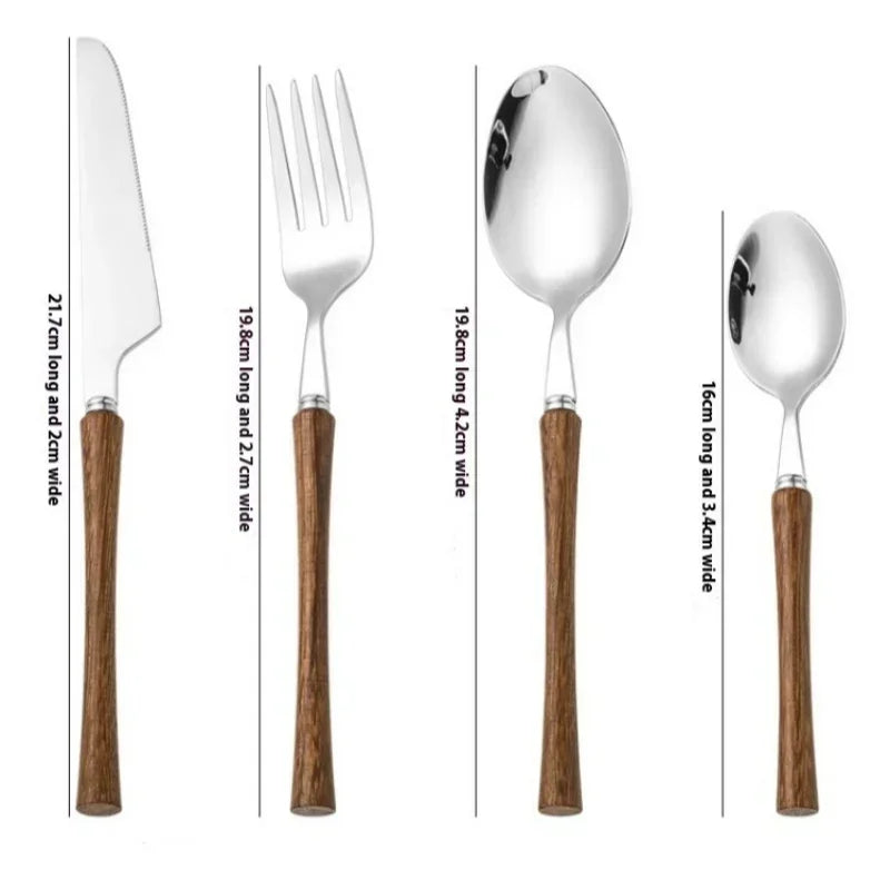 Axyaa Stainless Steel Cutlery Set with Wooden Handles