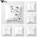 Minimalist White Pillow Cover - Axyaa Portrait Sketch Nordic Cushion