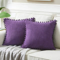 Axyaa Velvet Pillow Covers with Pom-poms - Orange Fall Decor for Sofa