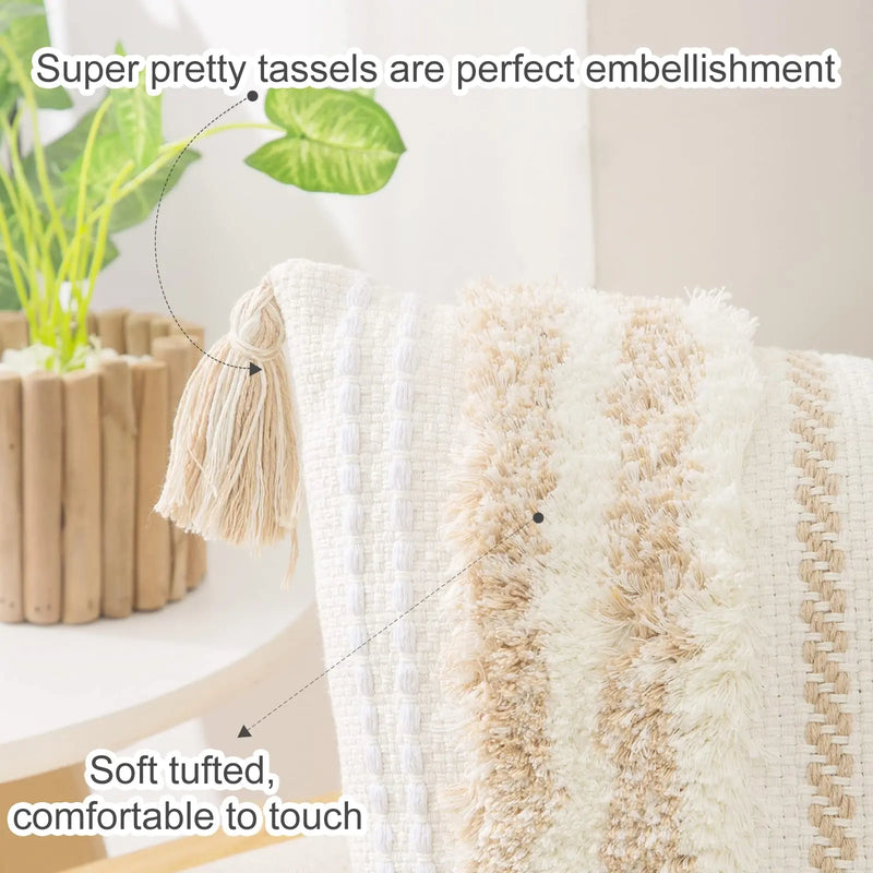 Axyaa Boho Tufted Tassel Cushion Covers Set of 2 - Luxury Throw Pillow