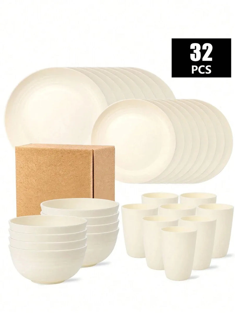 Axyaa Plastic Tableware Set for Home, Camping, Picnic - Reusable Bowl, Plate, Cup (4/16/20/24/32pcs)