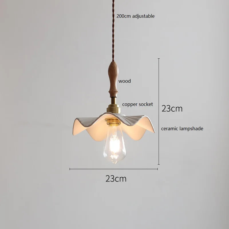 Axyaa Ceramic LED Pendant Light with Wood Copper Socket - 30CM