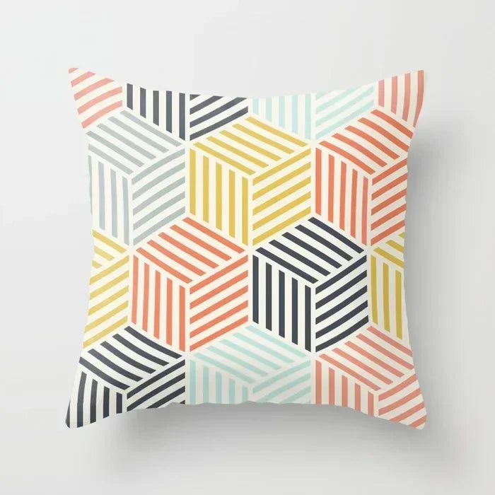Nordic Pink Yellow Geometry Cushion Cover Abstract Art Pillowcase - Axyaa