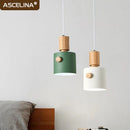 Axyaa Nordic Wooden Pendant Light LED Single Head Macaron Hanging Lamp for Living Room