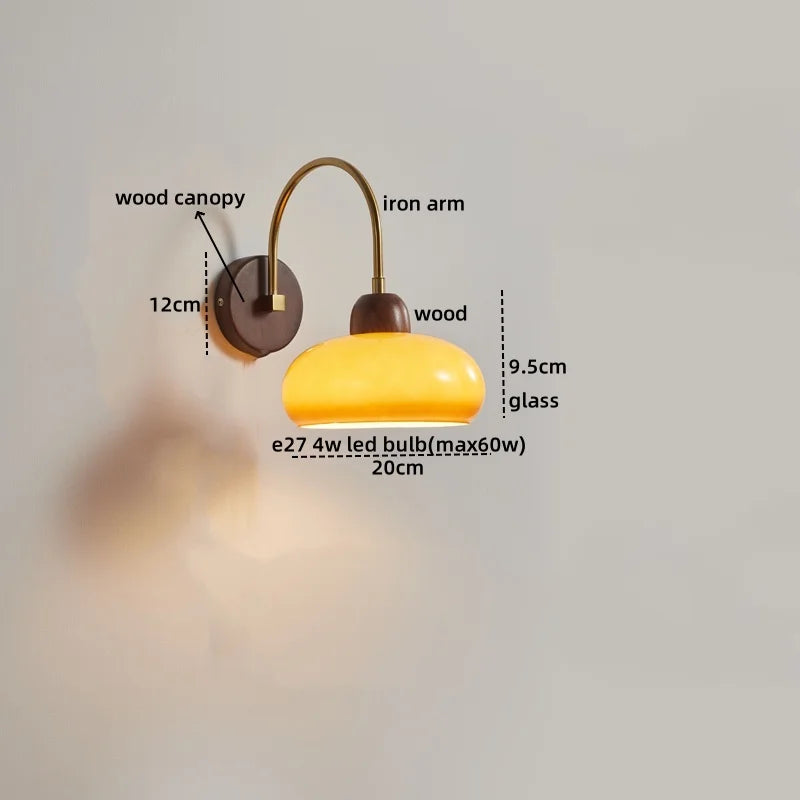 Axyaa Modern LED Wall Lamp Sconce Glass Wood Pull Chain Switch Stair Lights