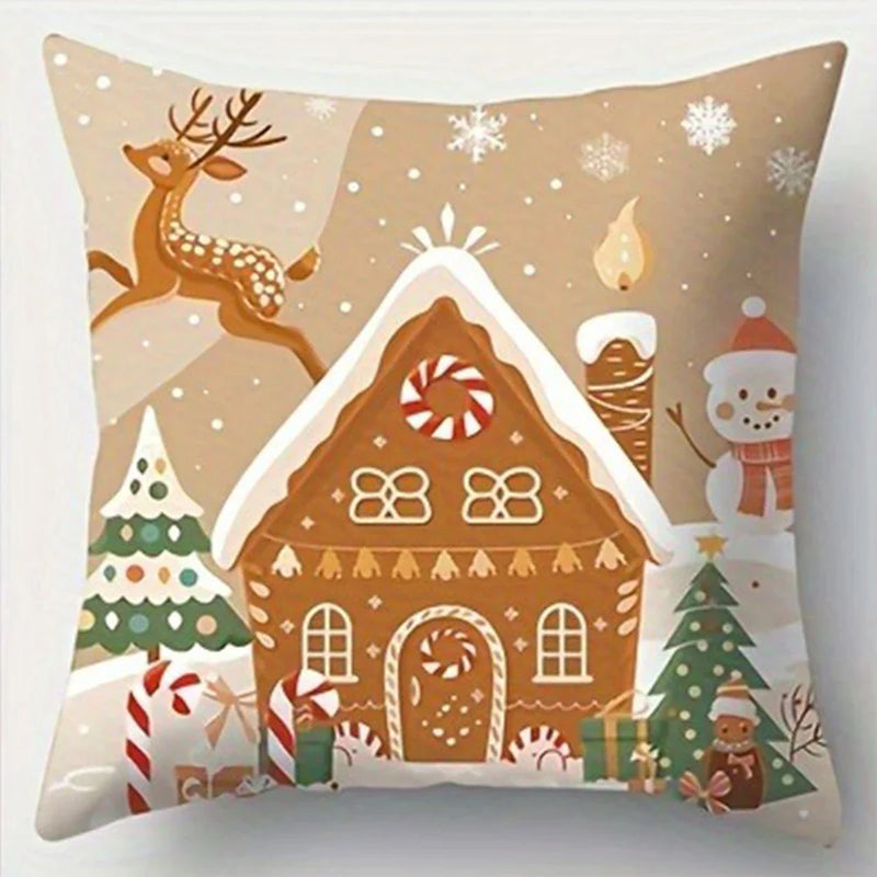 Axyaa Christmas Gingerbread Hut Pillowcase - Festive Sofa Cushion for Holiday Home Decor