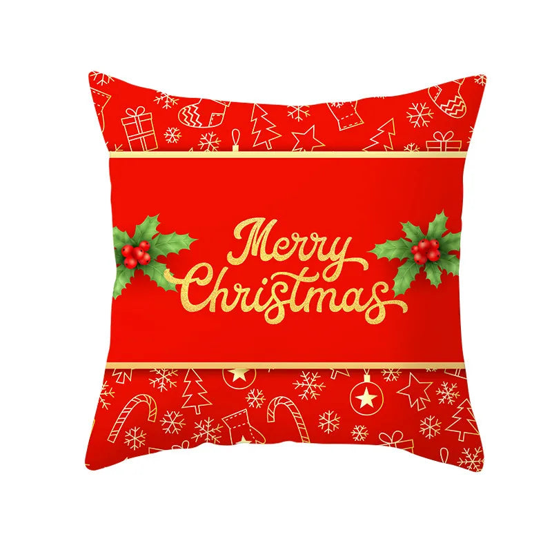 Axyaa Christmas Gift Pillowcase Red Print Cushion Cover for Home Sofa