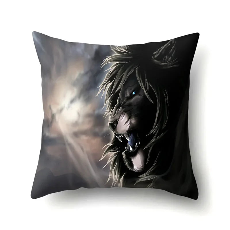 Lion Pattern Polyester Cushion Cover by Axyaa - Home decoration Pillow Cover