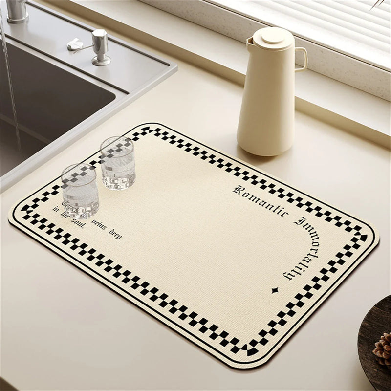 Axyaa Cream Solid Color Coffee Machine Drain Mat - Kitchen Non-Slip Absorbent Drying Mat