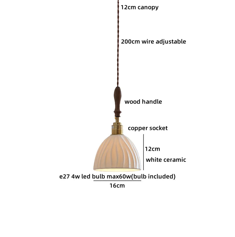 Axyaa Ceramic Wood Copper LED Pendant Light - Japan Style Chandelier